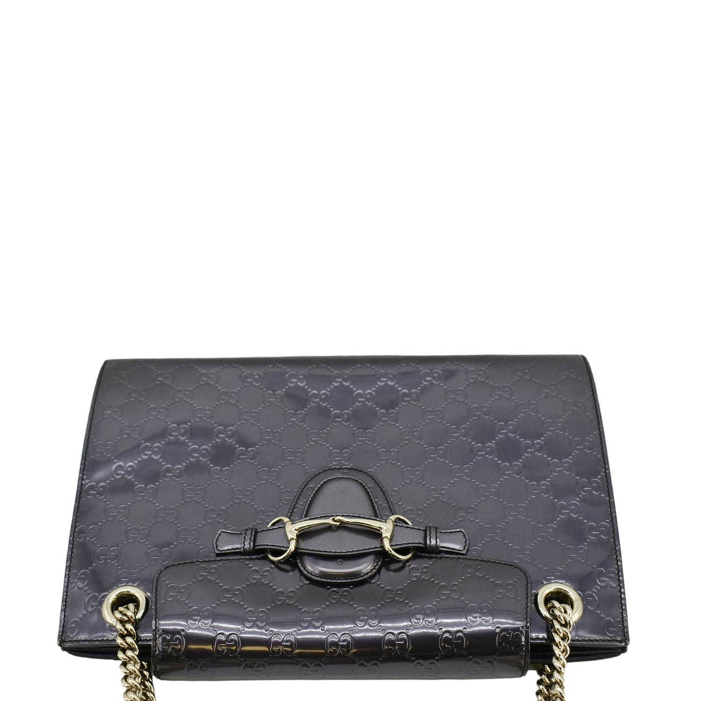 GUCCI Emily Large Guccissima Patent Leather Shoulder Bag Dark Violet 295403
