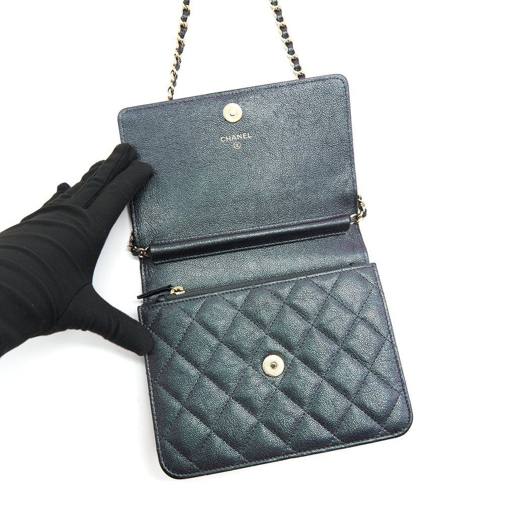Chanel Classic Square Wallet on Chain Caviar Iridescent Purple L