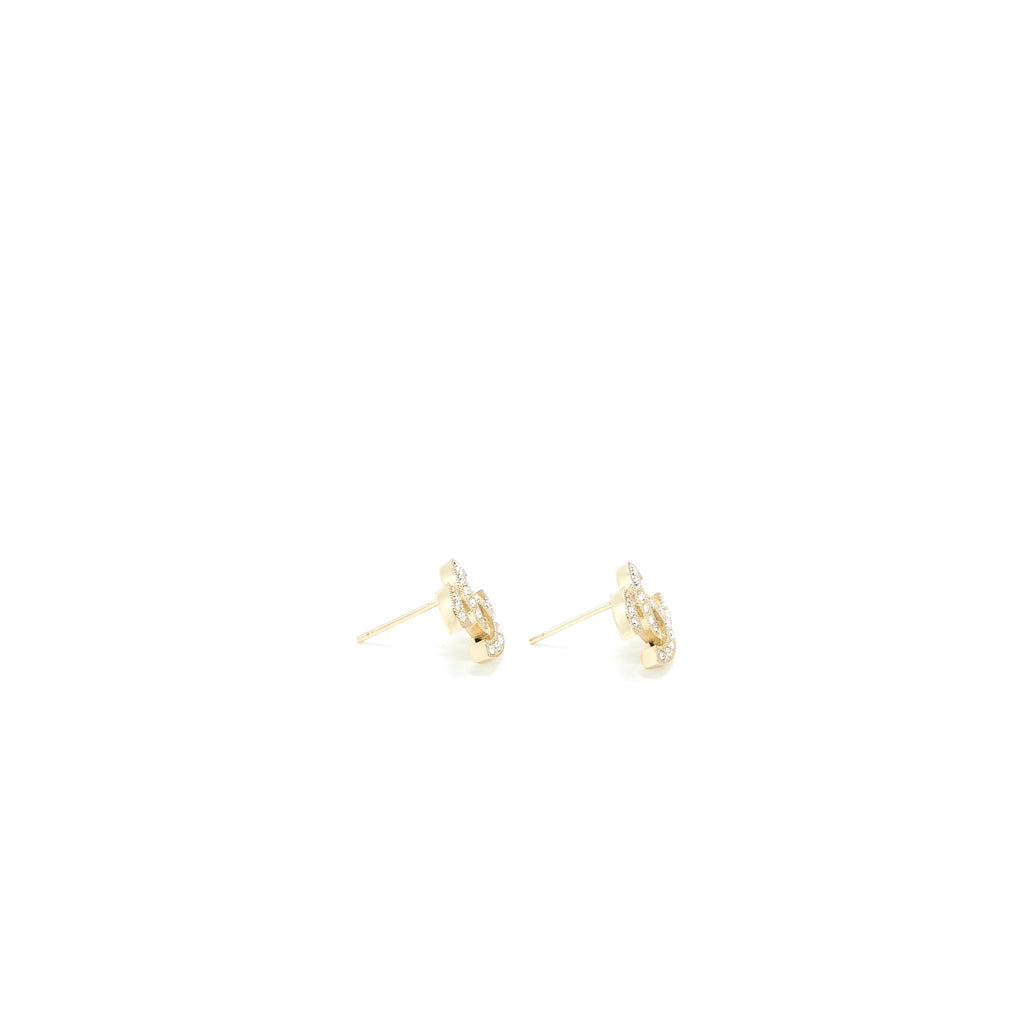 Chanel CC Logo/Crystal Earrings Light Gold Tone