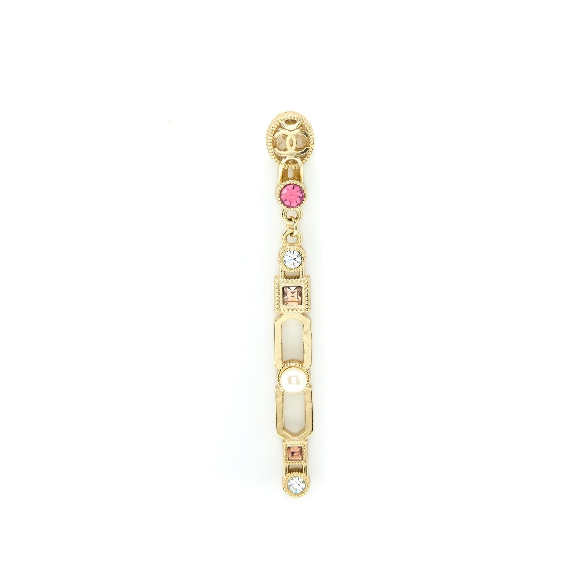 Chanel Dropped Earrings Crystal/Pearl Light Gold Tone