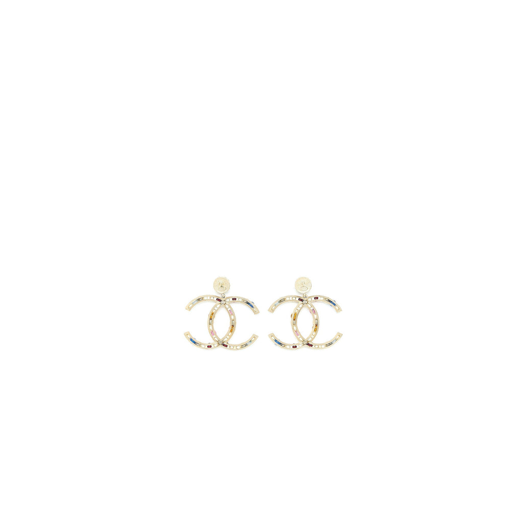 Chanel Giant CC Logo Earring Crystal/Pearl Multicolour Light Gold Tone