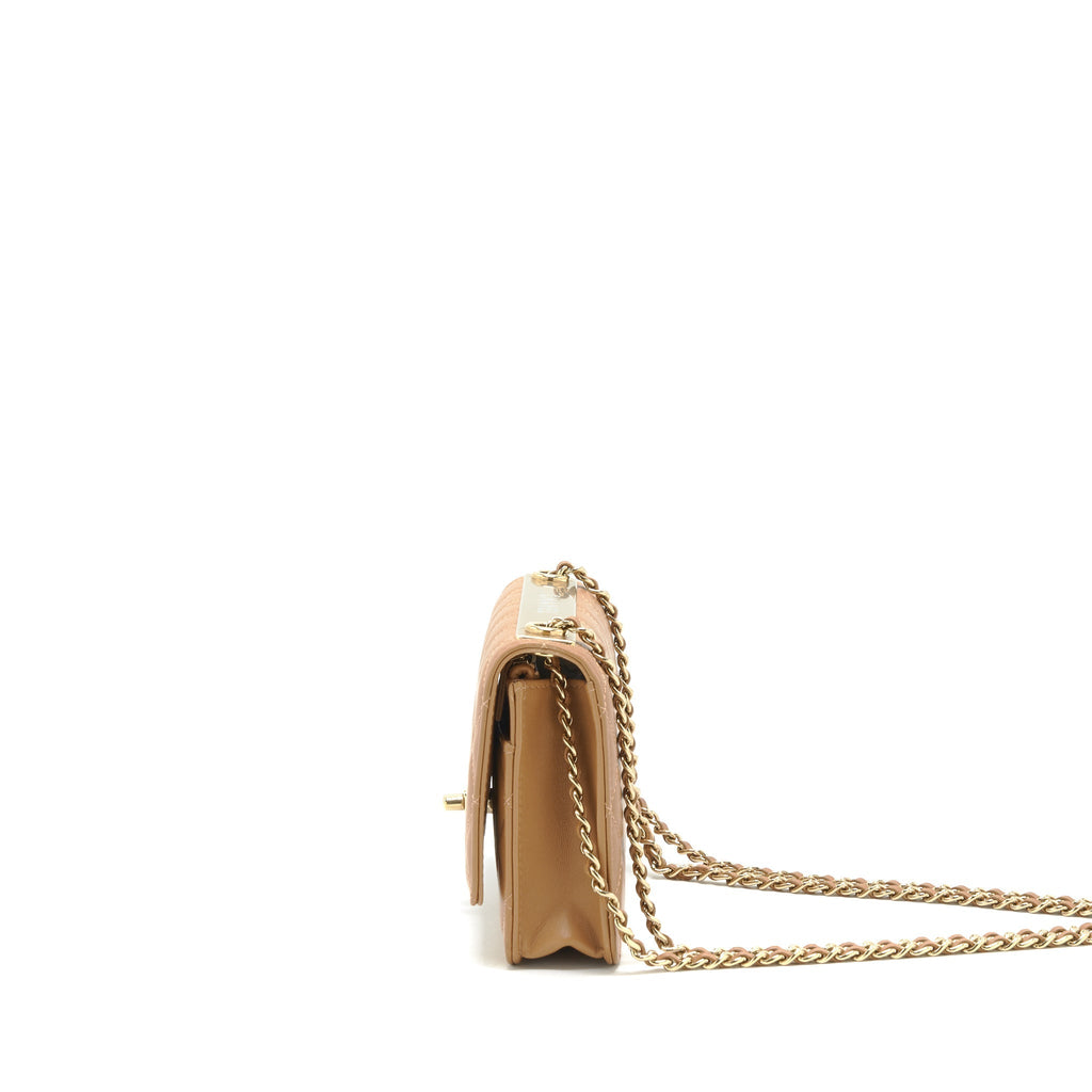 Chanel Trendy CC Wallet On Chain Lambskin Dark Beige L