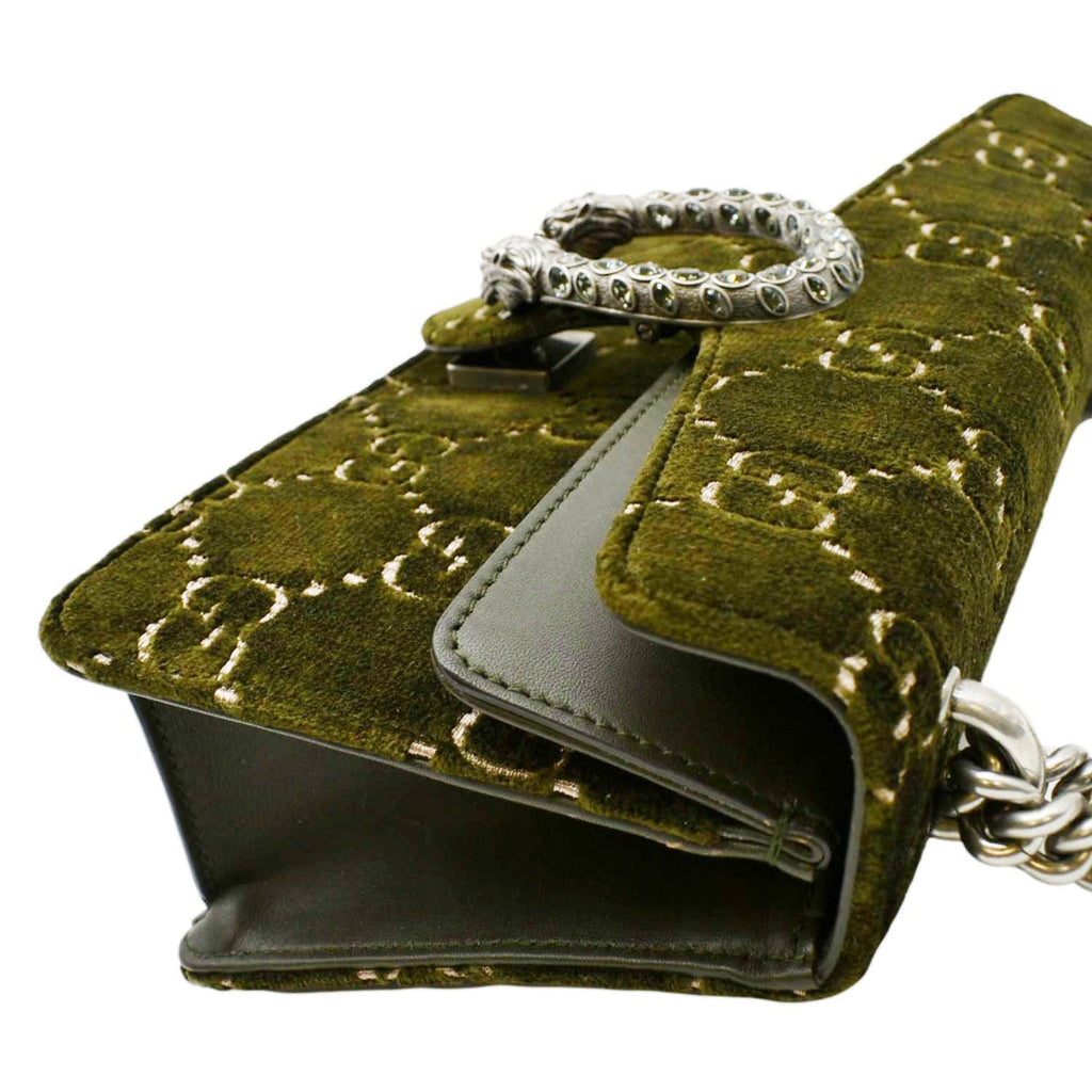 GUCCI Dionysus Small GG Velvet Shoulder Bag Olive 499623