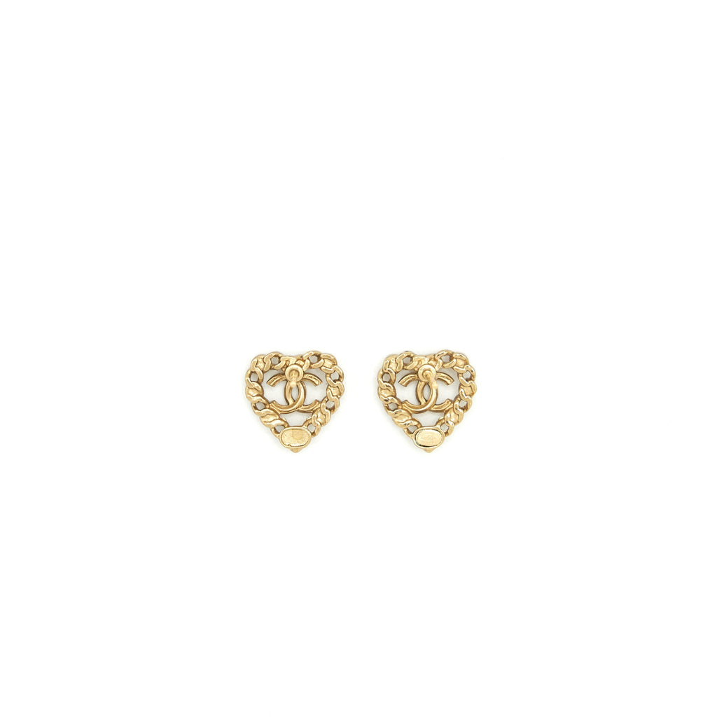 Chanel Heart With CC Logo Earring Light Gold Tone