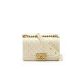 CHANEL SMALL BOY BAG CAVIAR LEATHER  IN WHITE