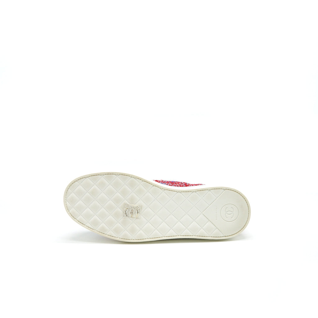 CHANEL Size 36.5 Tweed Lace-Up Pearls Flats Shoes