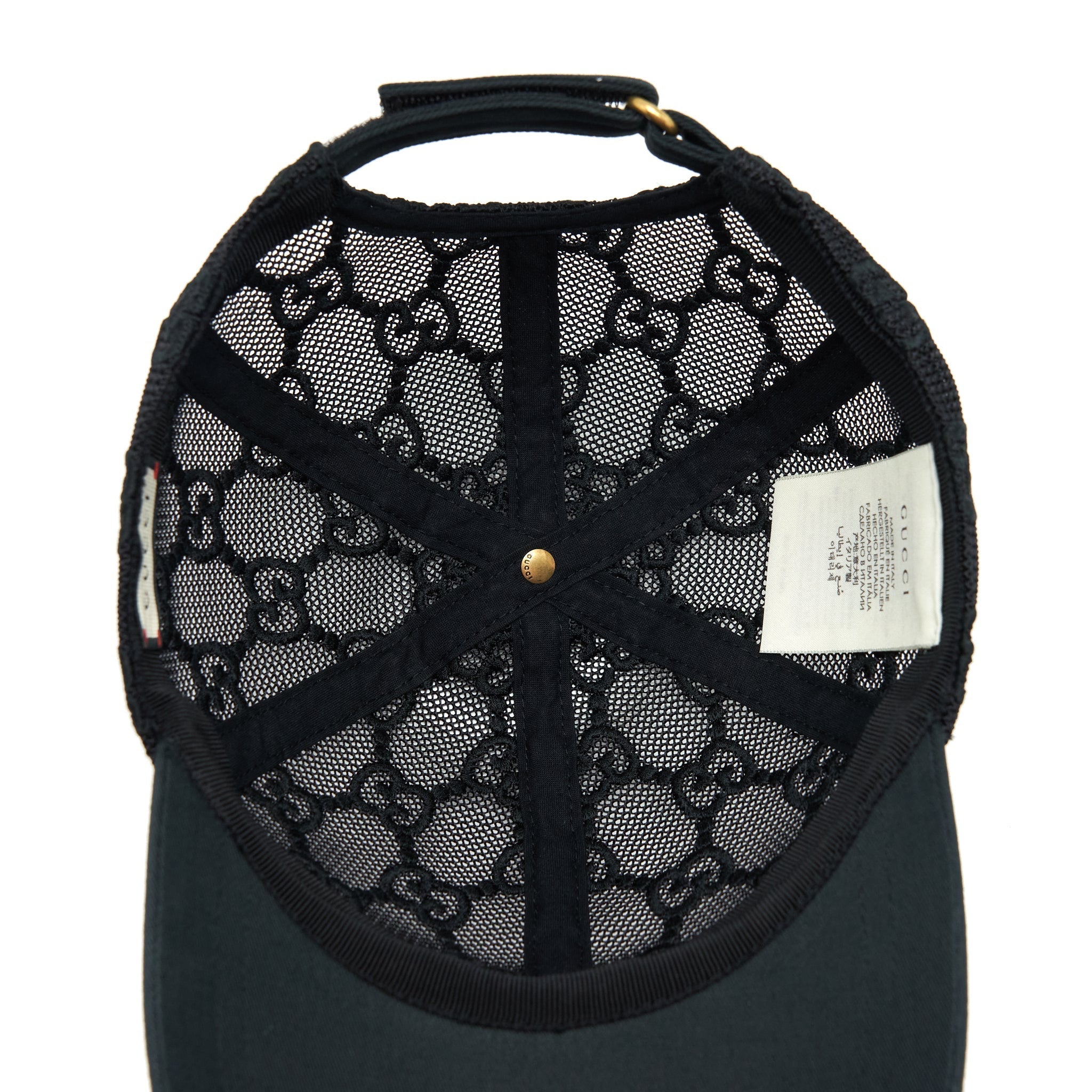 Gucci GG Embroidered Baseball Hat Black GG Net And Cotton Drill