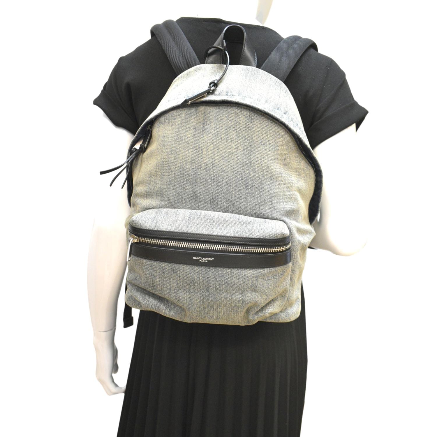 YVES SAINT LAURENT Denim Backpack Bag Gray