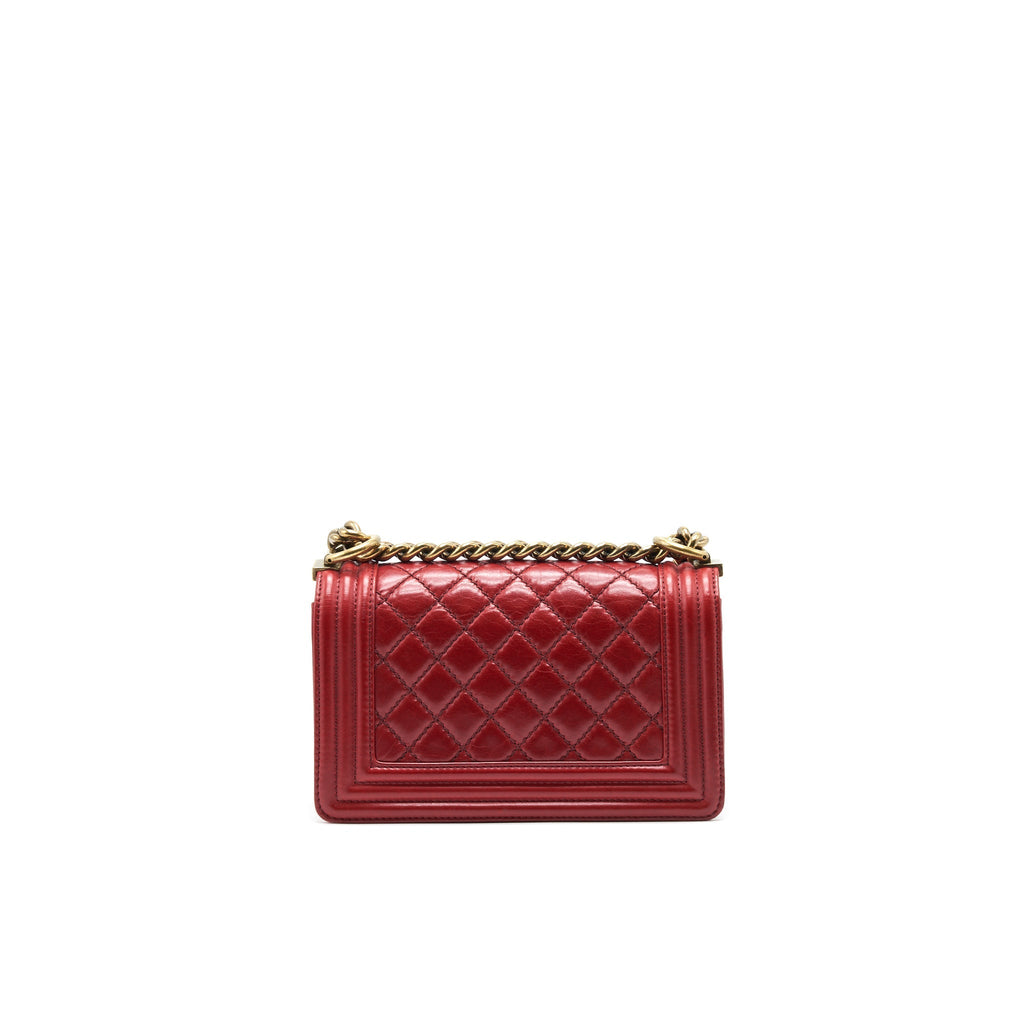 CHANEL GLAZED CALFSKIN SMALL LE BOY BAG IN RED