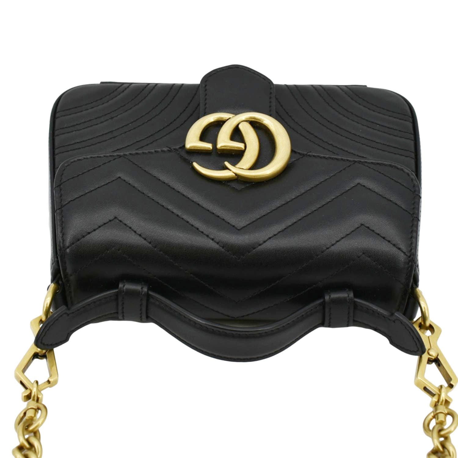 GUCCI GG Marmont Leather Top Handle Crossbody Bag Black 547260
