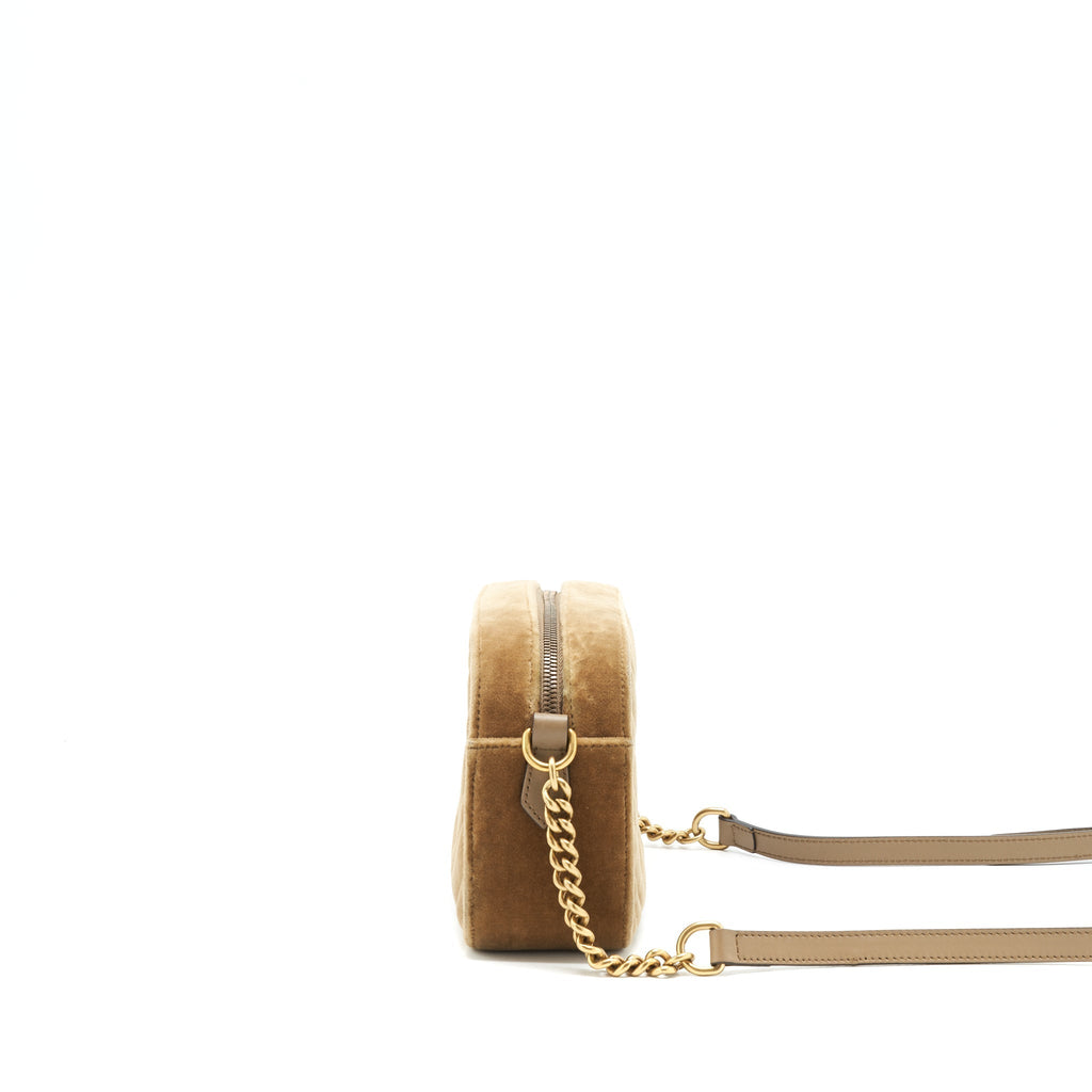 Gucci GG Marmont Camera Bag Velvet Gold Tan