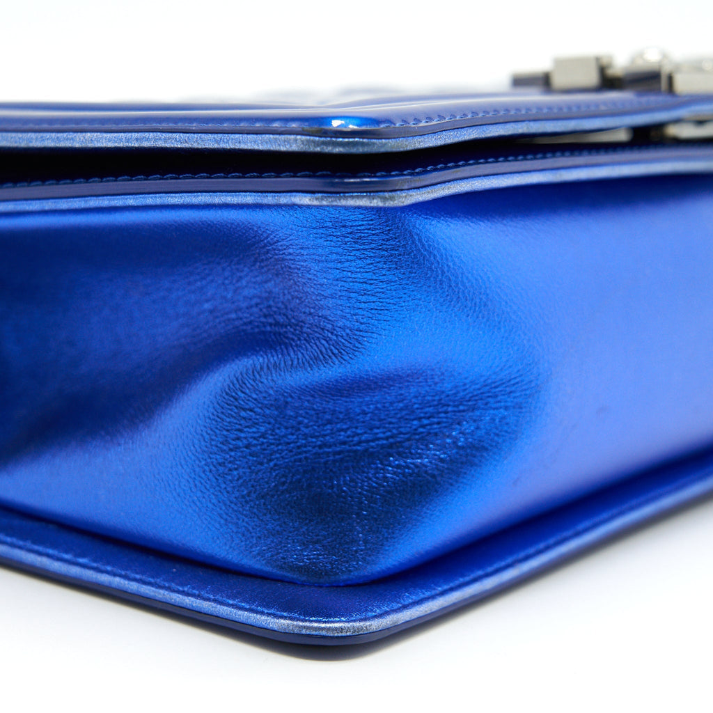 CHANEL MEDIUM LE BOY BAG METALLIC BLUE