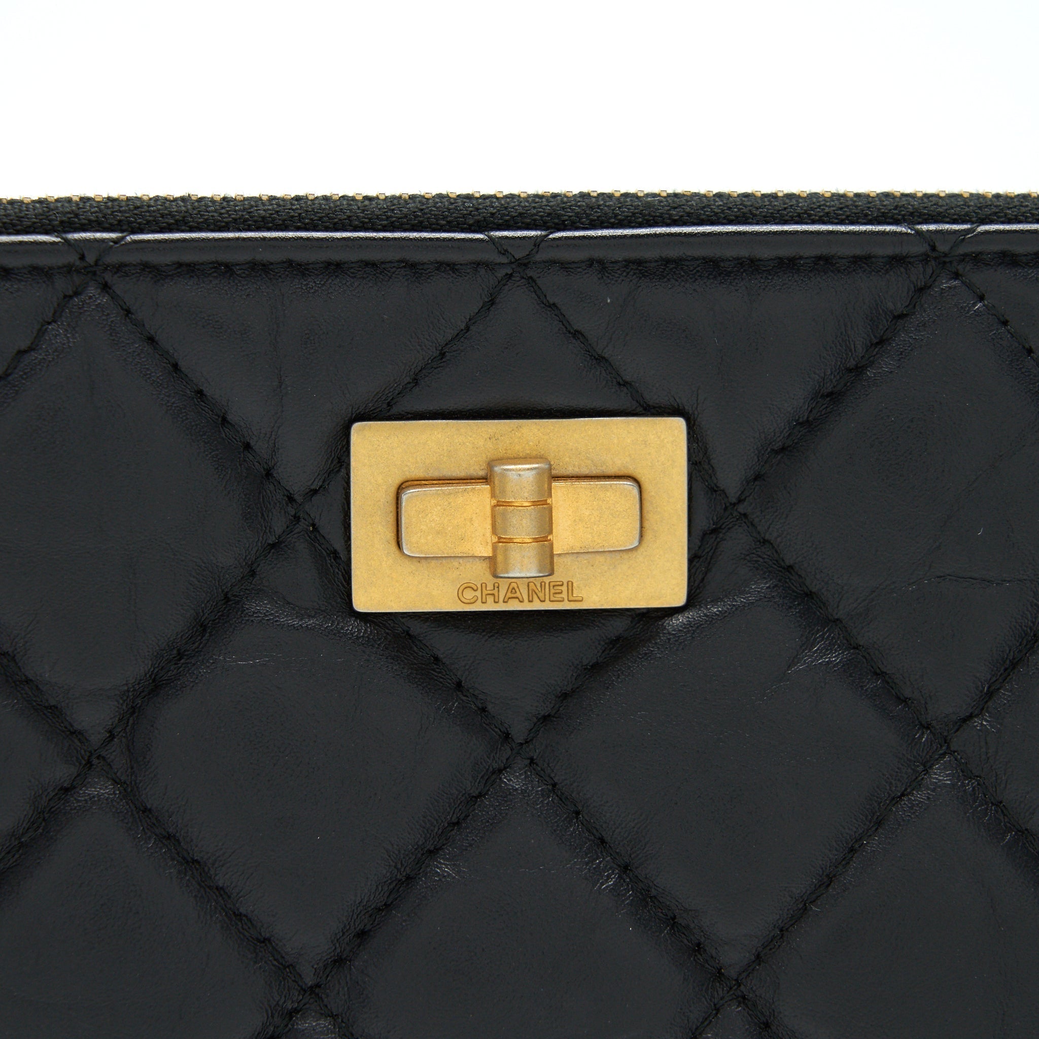 Chanel 2.55 Leather Clutch with Charm Black