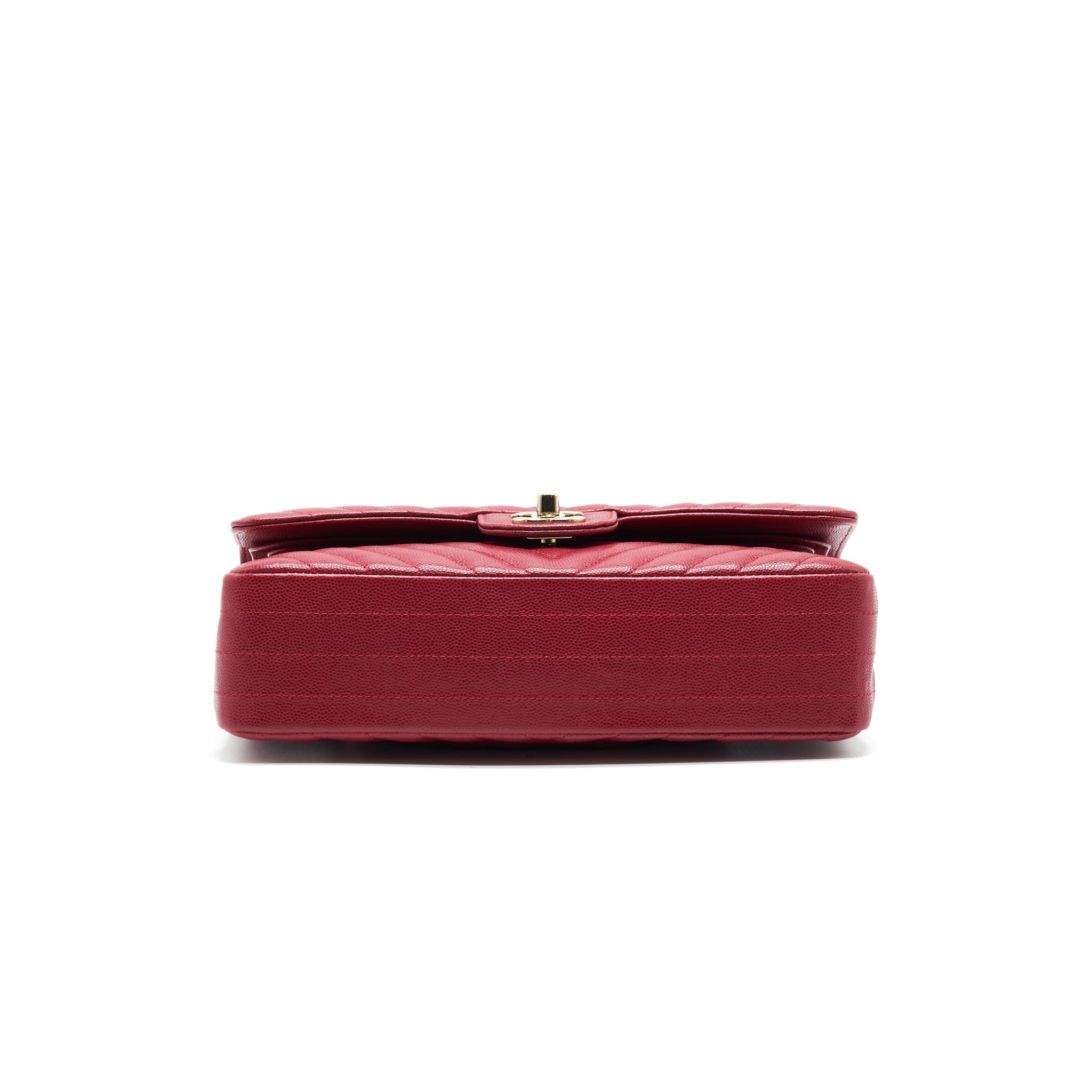 Chanel Medium Classic Double Flap caviar Raspberry Red with L