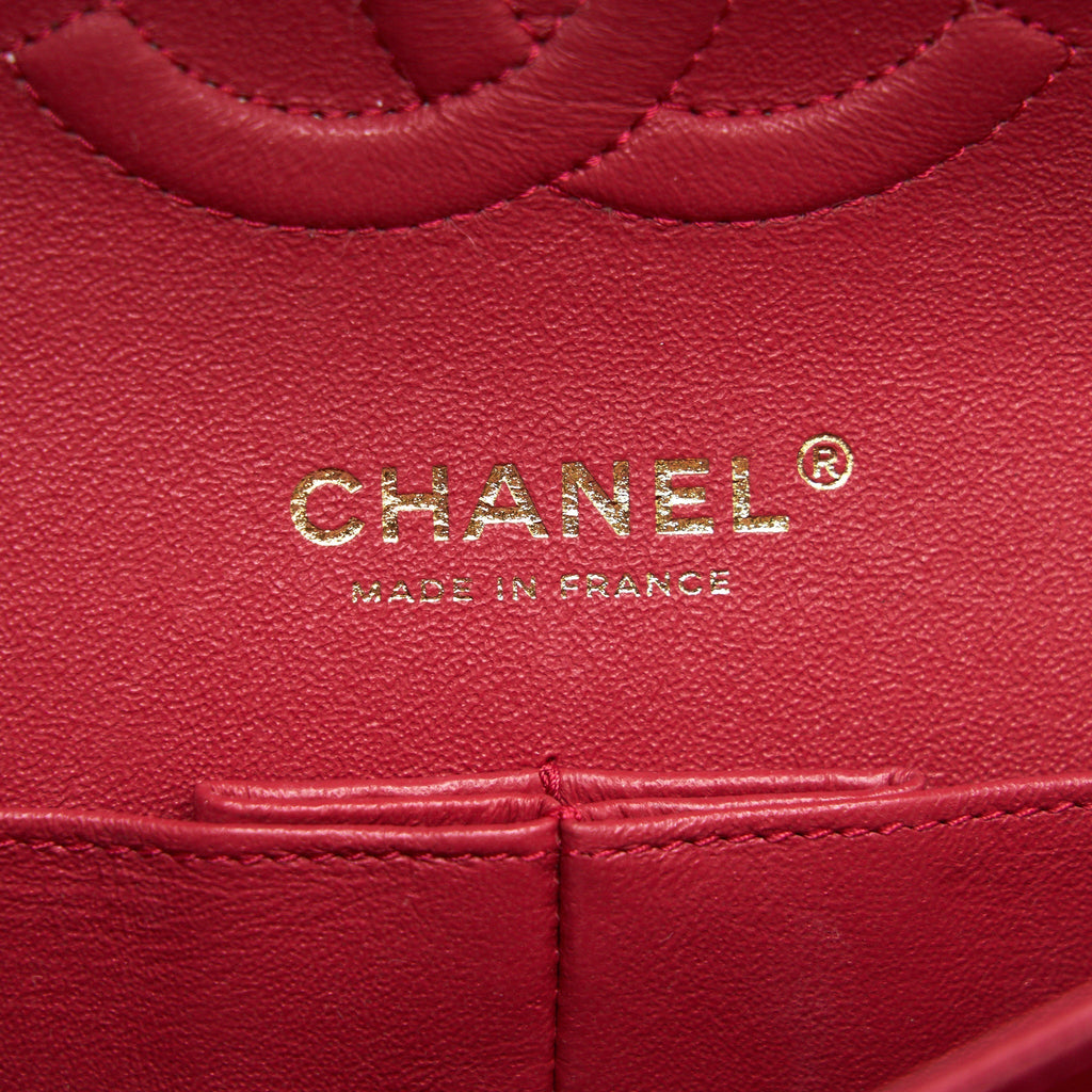 Chanel Medium Classic Double Flap caviar Raspberry Red with L