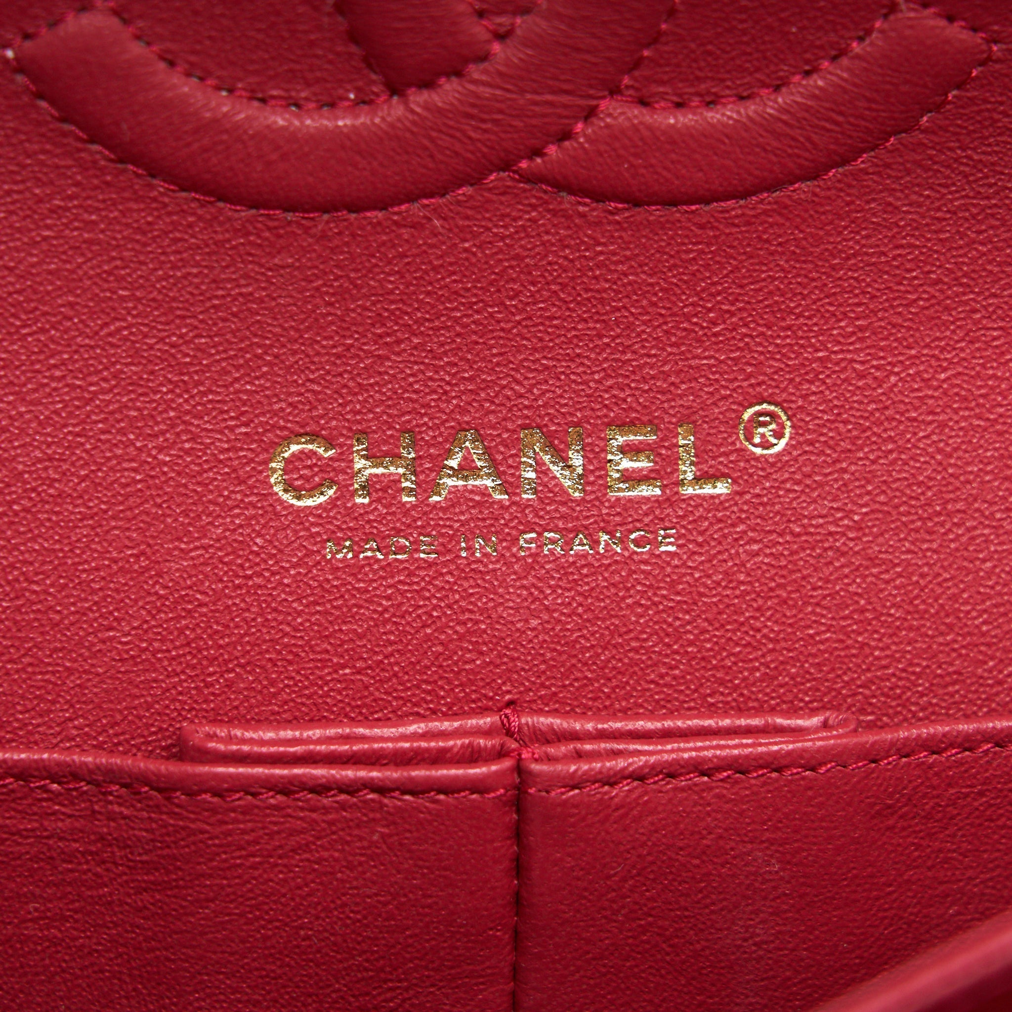 Chanel Medium Classic Double Flap caviar Raspberry Red with L