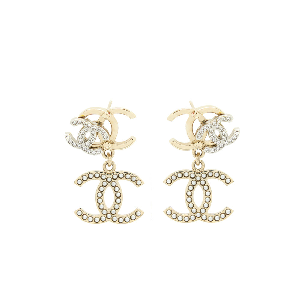 Chanel Logos Earrings With Pearls And Crystal L