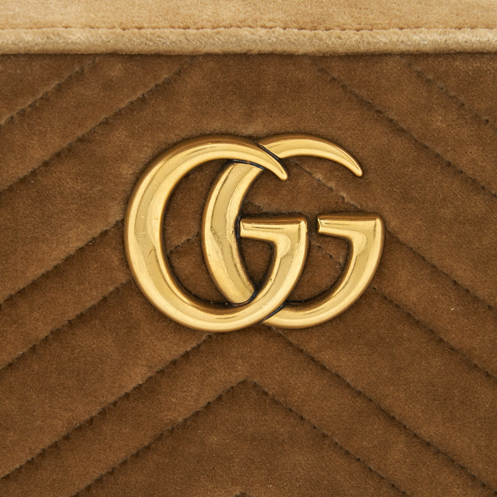 Gucci GG Marmont Camera Bag Velvet Gold Tan