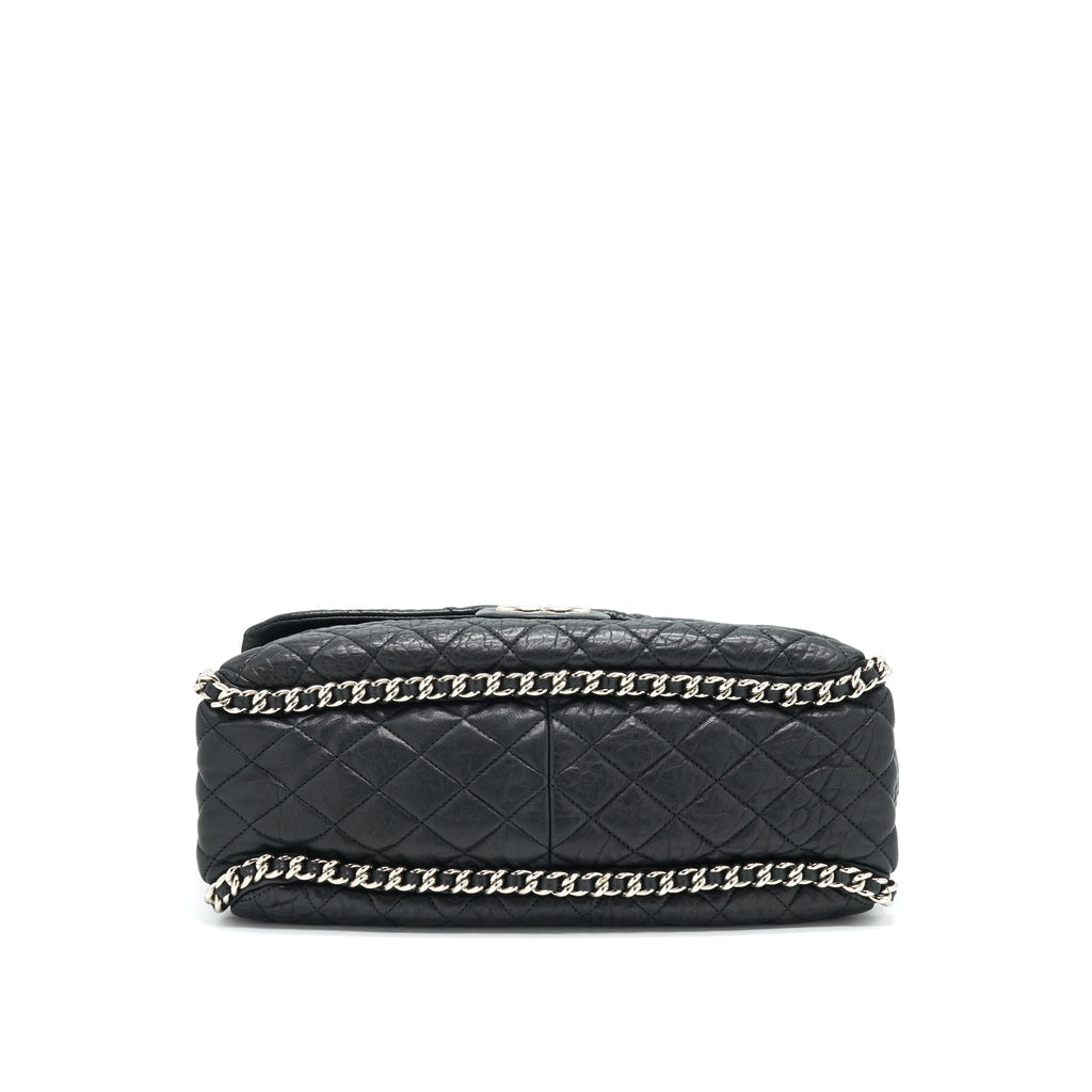 Chanel Quilted Leather With Chain Shoulder Bag XL Black