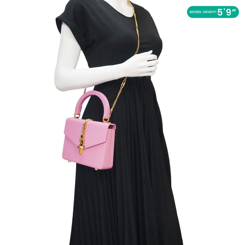GUCCI Sylvie 1969 Plexiglass Top Handle Crossbody Bag Pink 589482