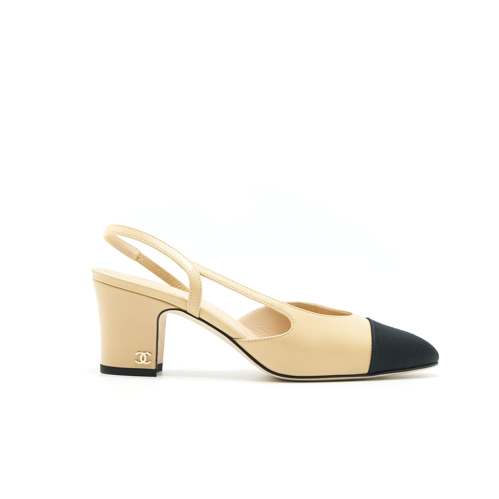 Chanel Sling Back Beige/ Black size 35.5