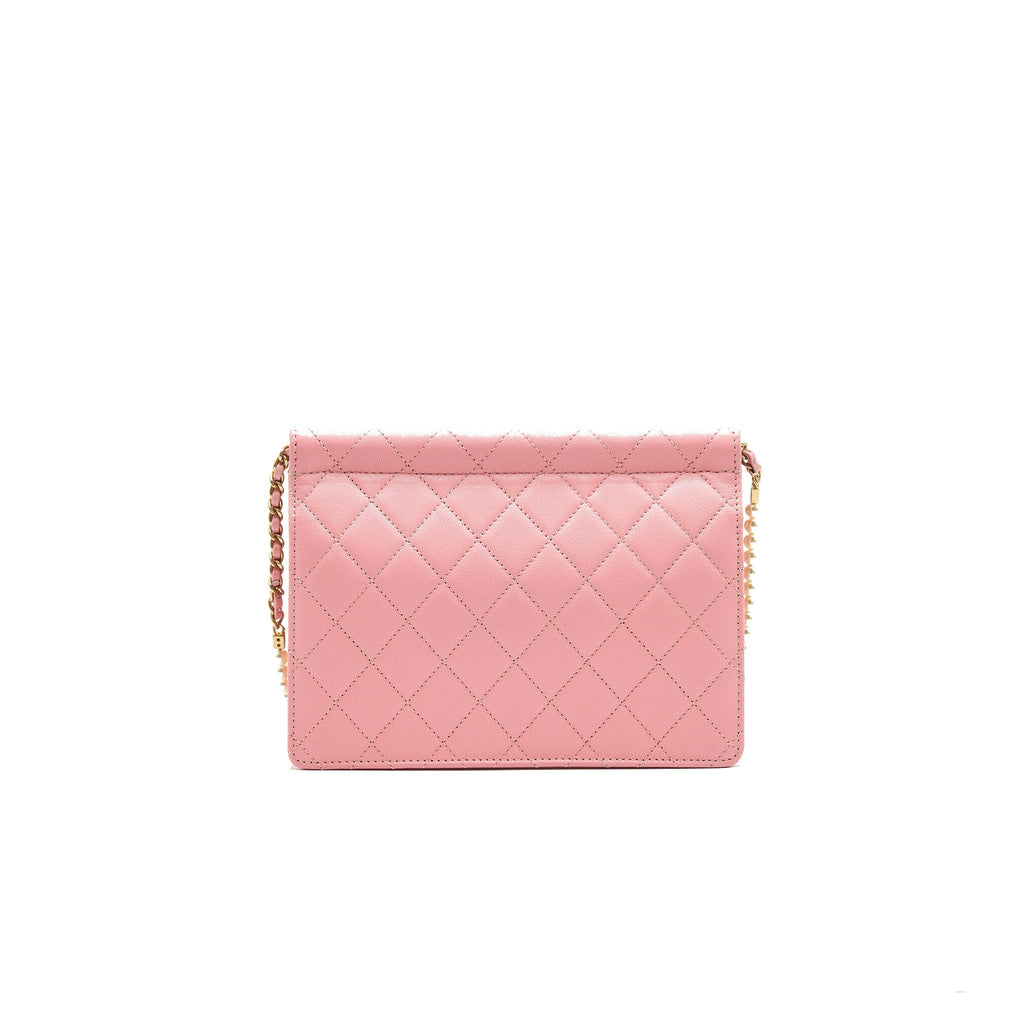Chanel quilted Pearl Chain Goat Skin flap Bag PINK