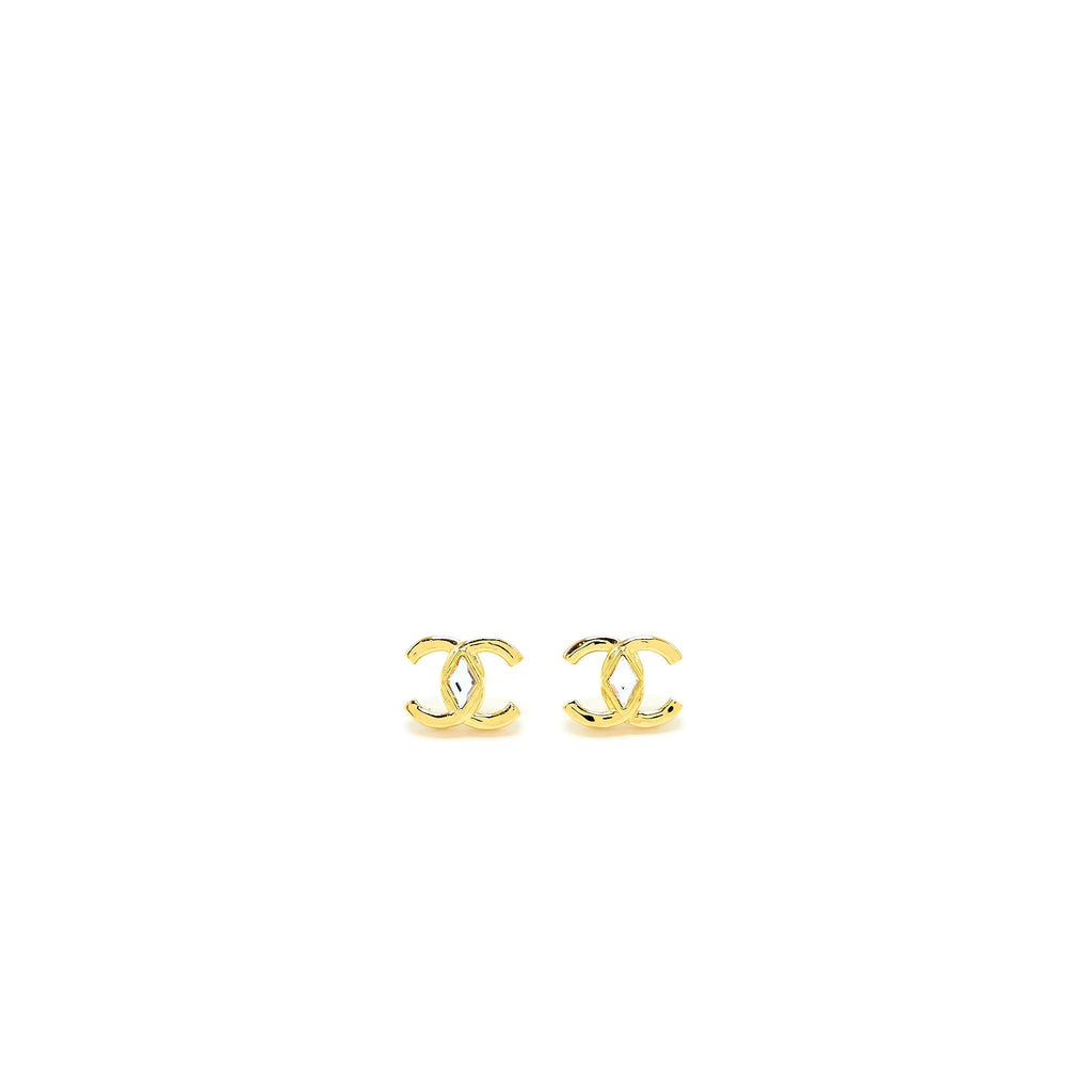 Chanel CC Logo Earring with Diamond Shaped Crystal Gold Tone