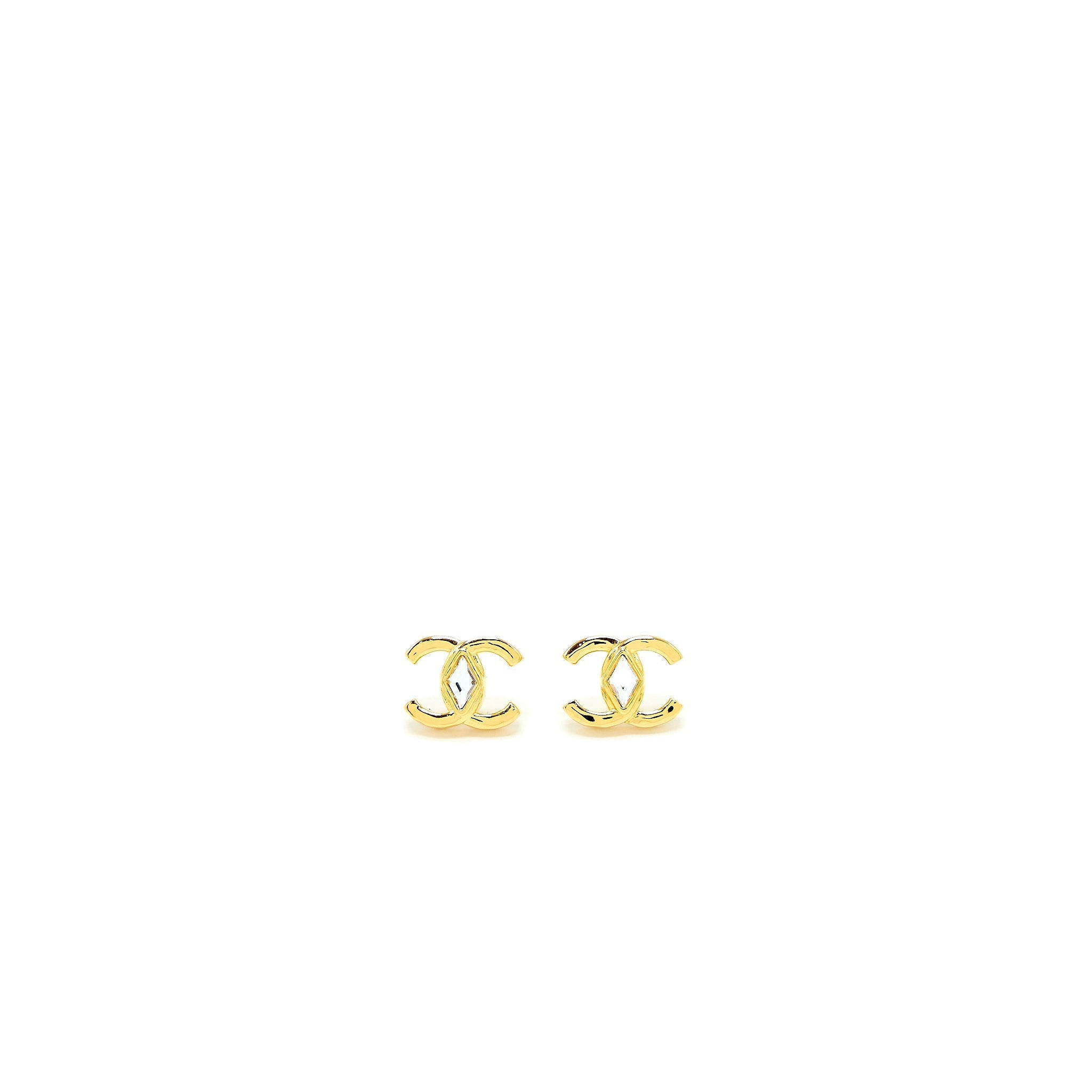 Chanel CC Logo Earring with Diamond Shaped Crystal Gold Tone