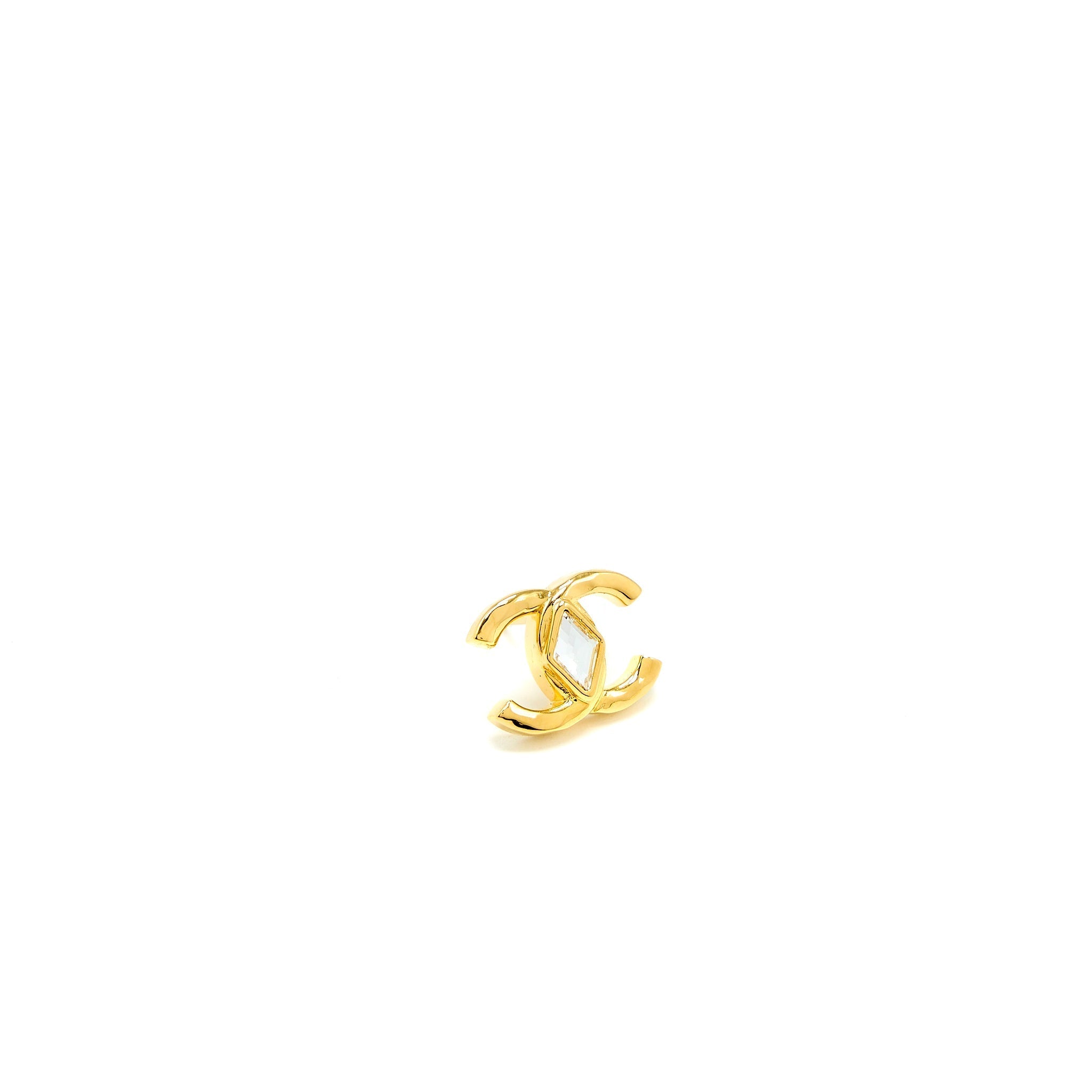 Chanel CC Logo Earring with Diamond Shaped Crystal Gold Tone