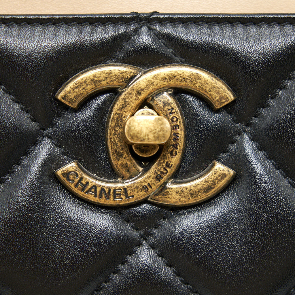 Chanel Calfskin Leather Shopping Bag Black/Beige