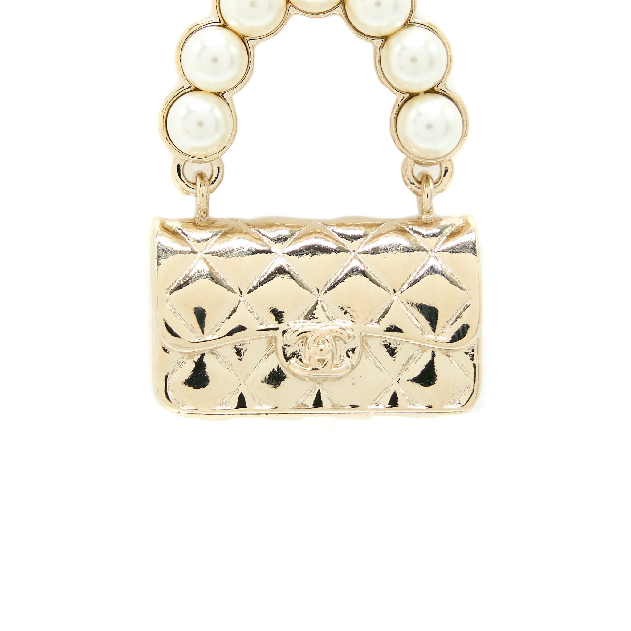 Chanel Pearl And Bag Earring Light Gold Tone