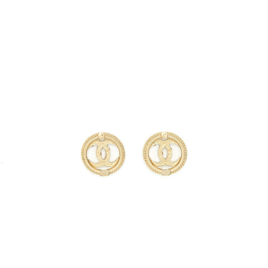Chanel Round CC Logo Crystal and Pearl Earrings