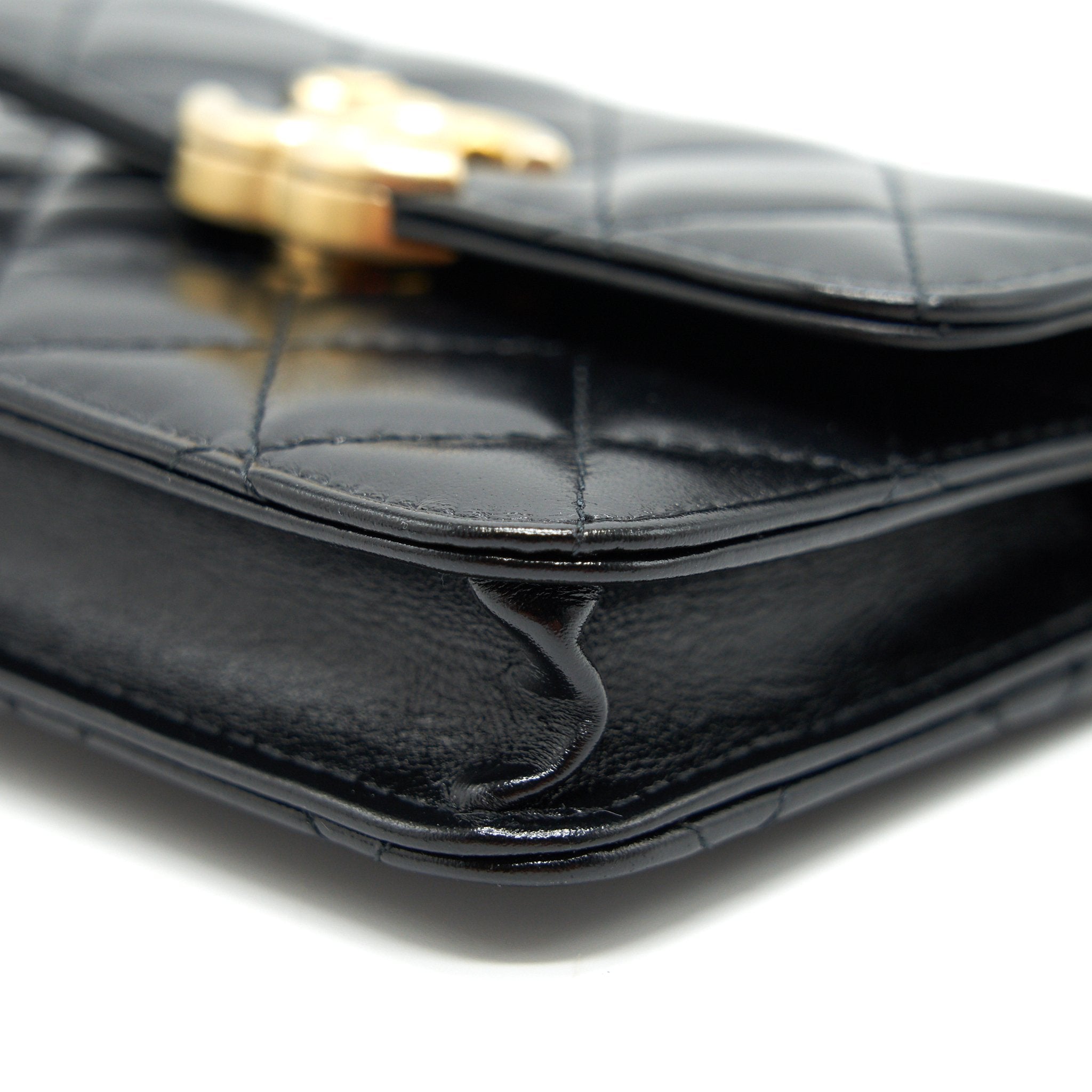 Chanel 21A Flap Coin Purse with Chain Black with  calfskin
