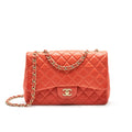 CHANEL CLASSIC SINGLE FLAP JUMBO BAG ORANGE LAMBSKIN