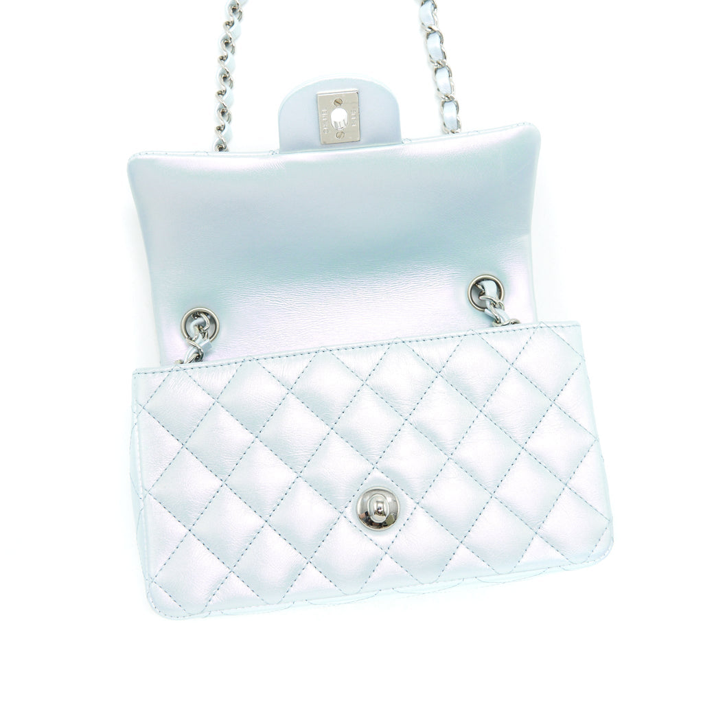 Chanel 21K Iridescent Baby Blue Mini Rectangular