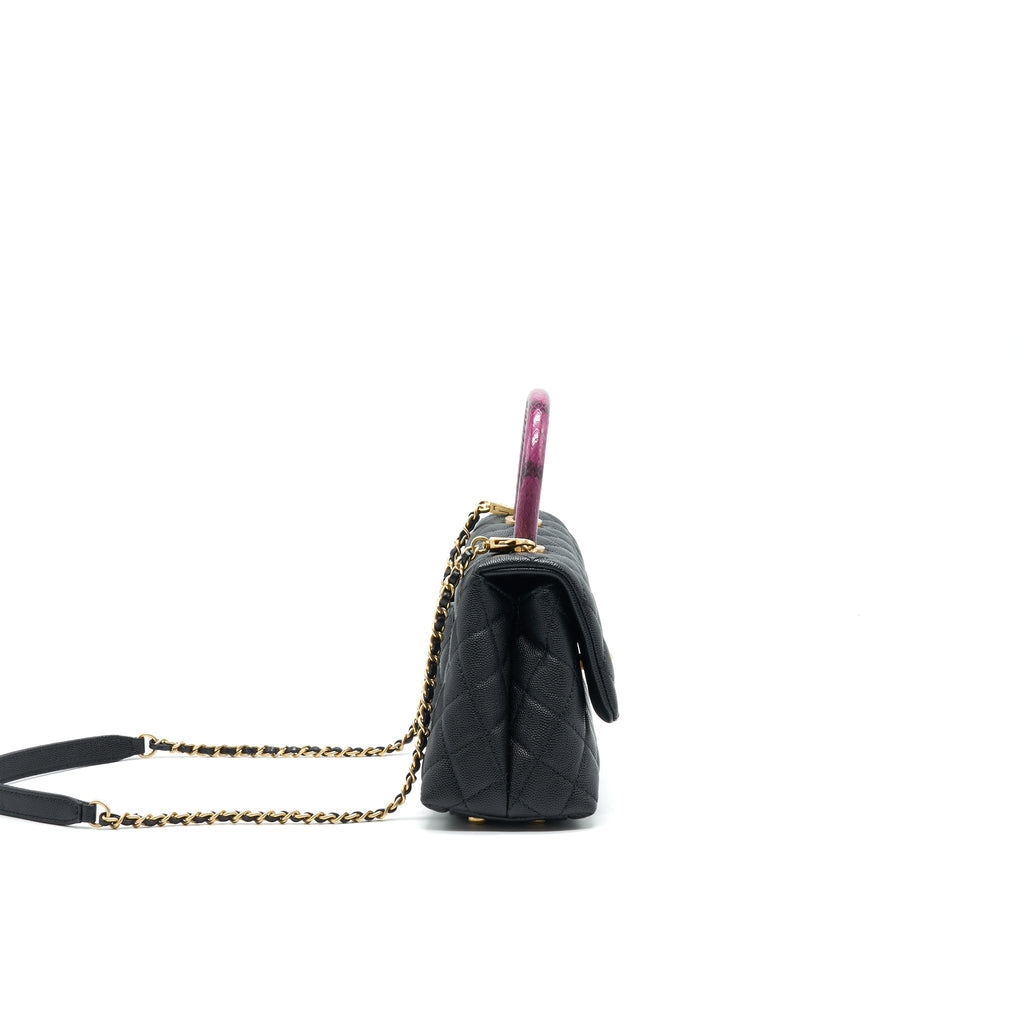 CHANEL MINI COCO HANDLE CAVIAR LEATHER WITH PYTHON HANDLE BLACK