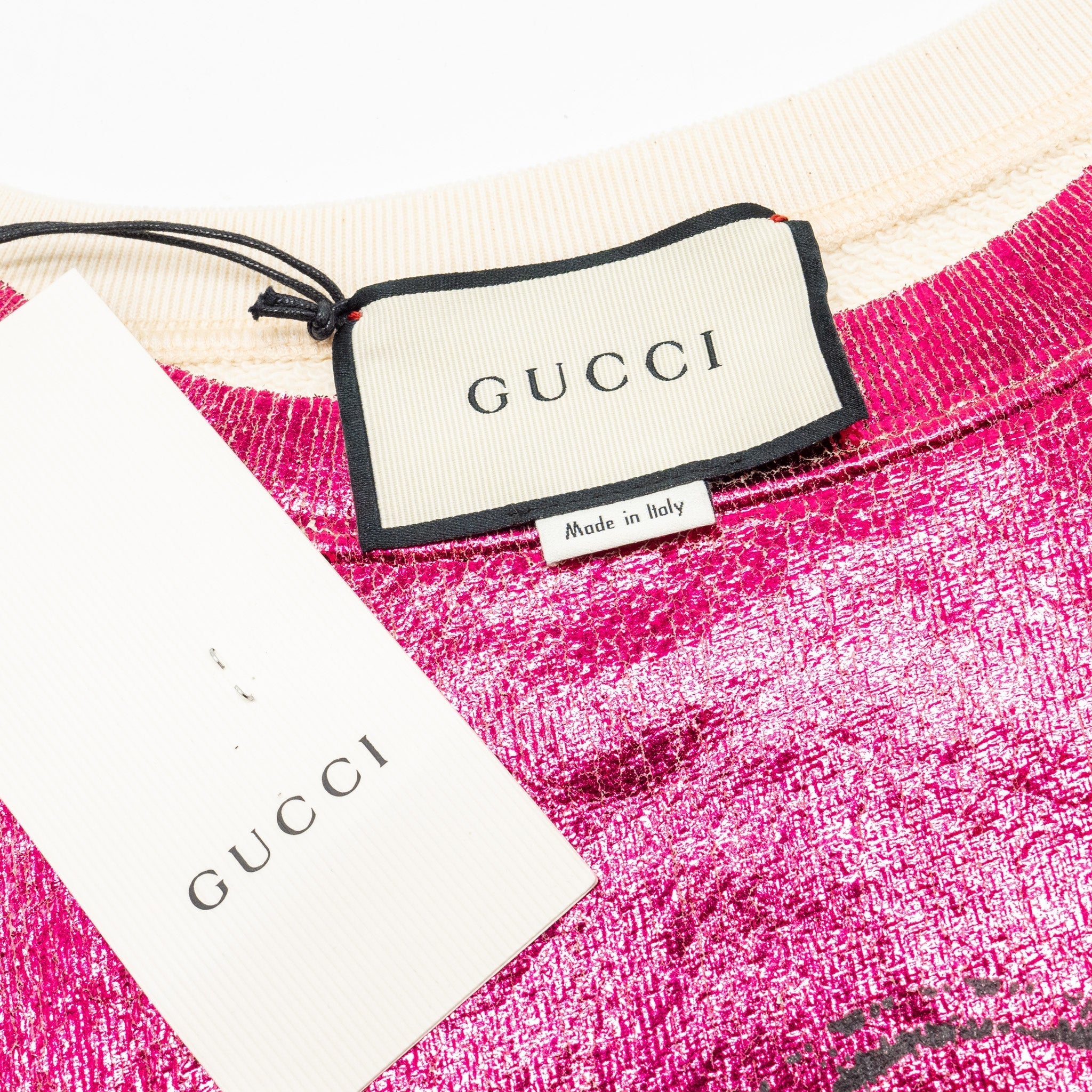 Gucci Size S Gucci Print and Blind for Love Embroidered Sweatshirt Cotton Metallic Dark Pink/White
