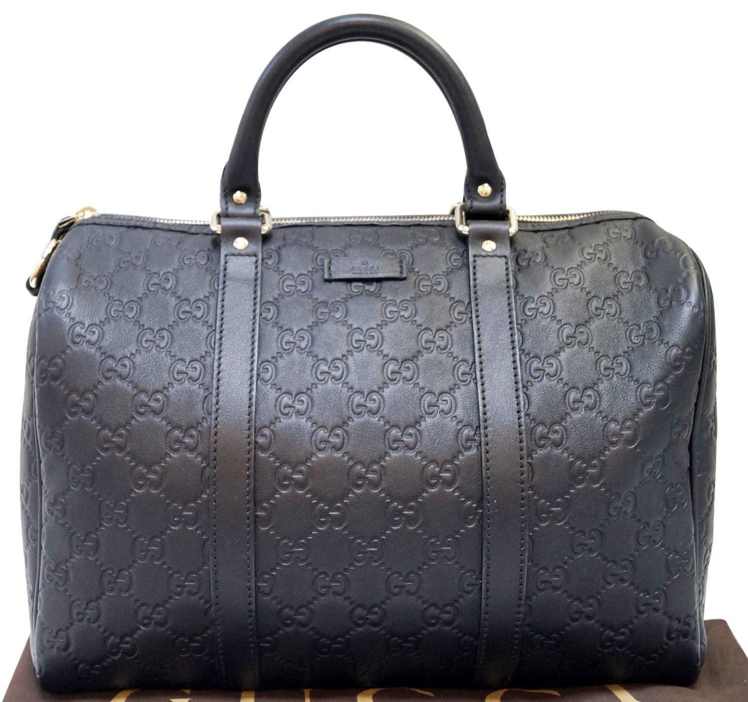 GUCCI 265697 GG Guccissima Leather Black Boston Bag