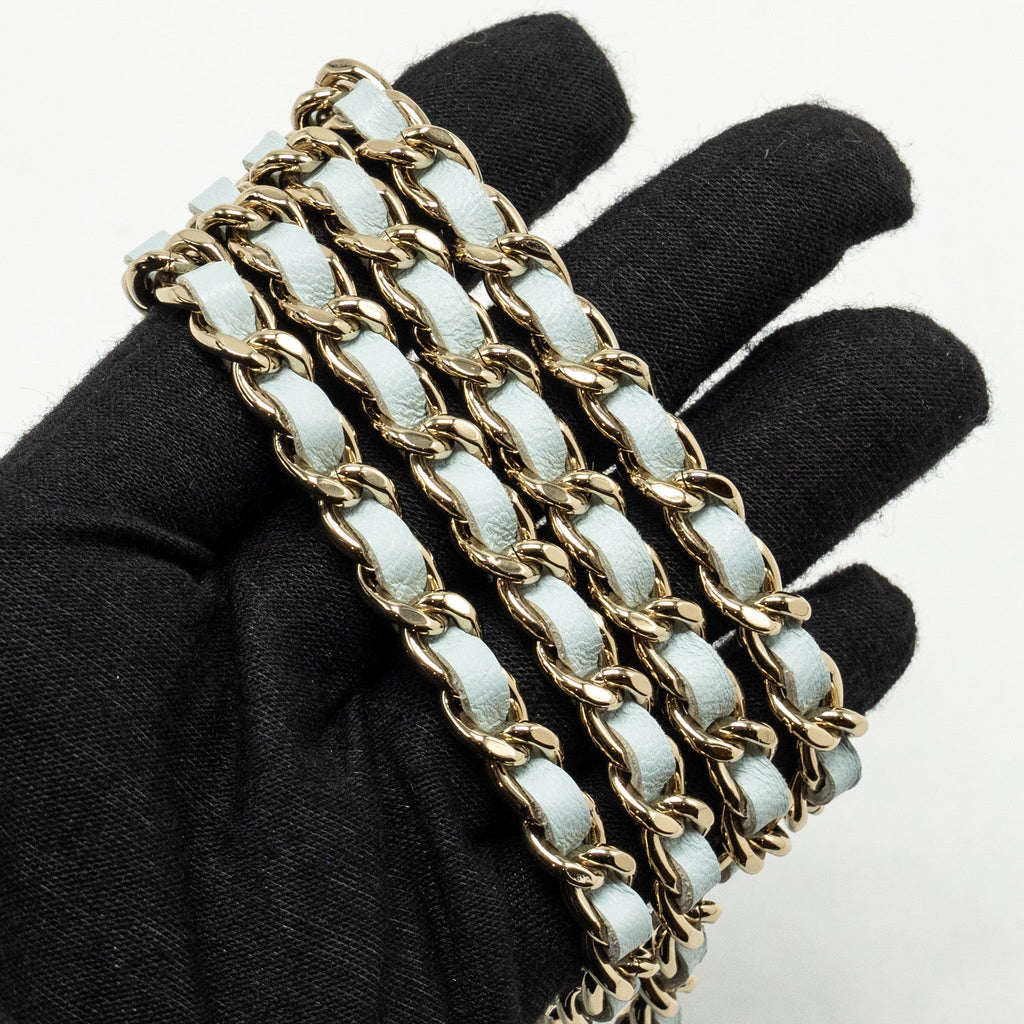 Chanel Top Handle Mini Flap Clutch with Chain Lambskin Light Blue L