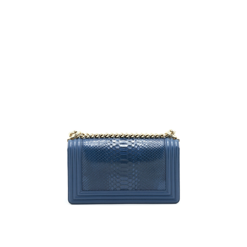 Chanel Medium Boy flap Bag Python Leather Blue L