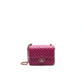 CHANEL MINI SQUARE CHEVRON RASPBERRY RED LAMBSKIN