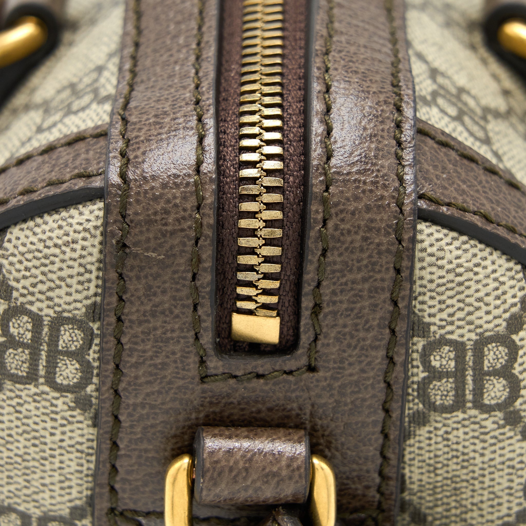 Balenciaga X Gucci Bowling Bag Canvas/Leather Brown Brushed
