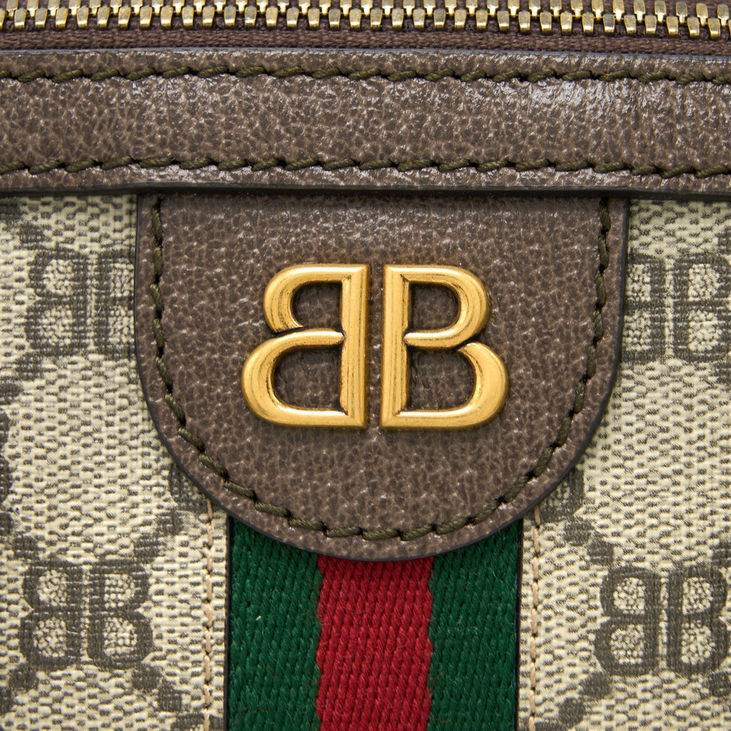 Balenciaga X Gucci Bowling Bag Canvas/Leather Brown Brushed