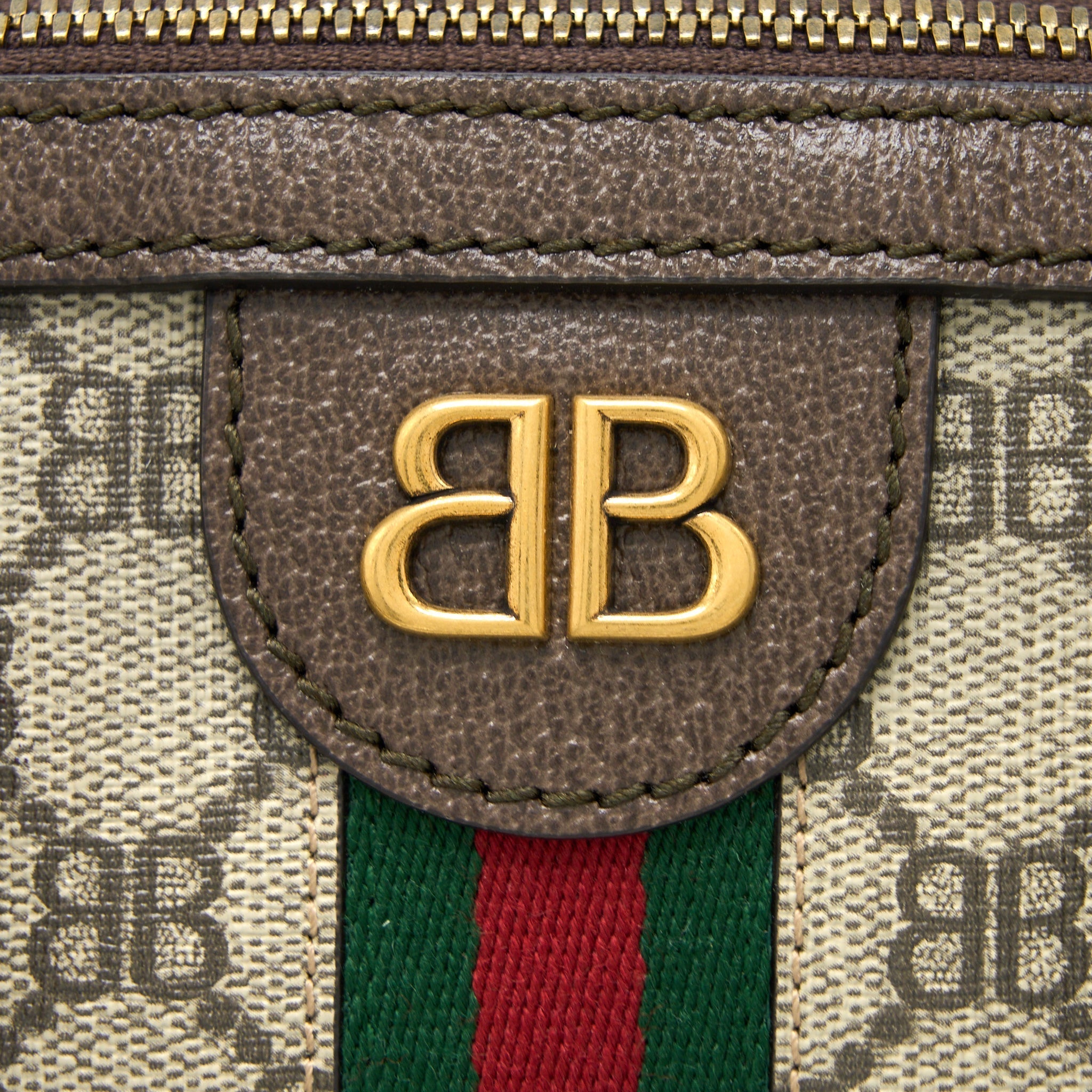 Balenciaga X Gucci Bowling Bag Canvas/Leather Brown Brushed