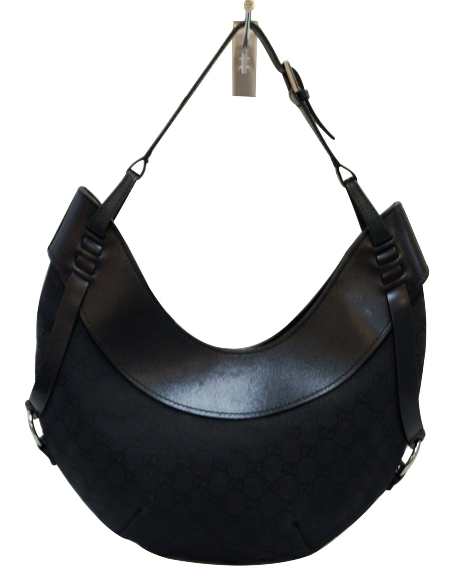 GUCCI GG Canvas Half Moon Black Hobo Bag