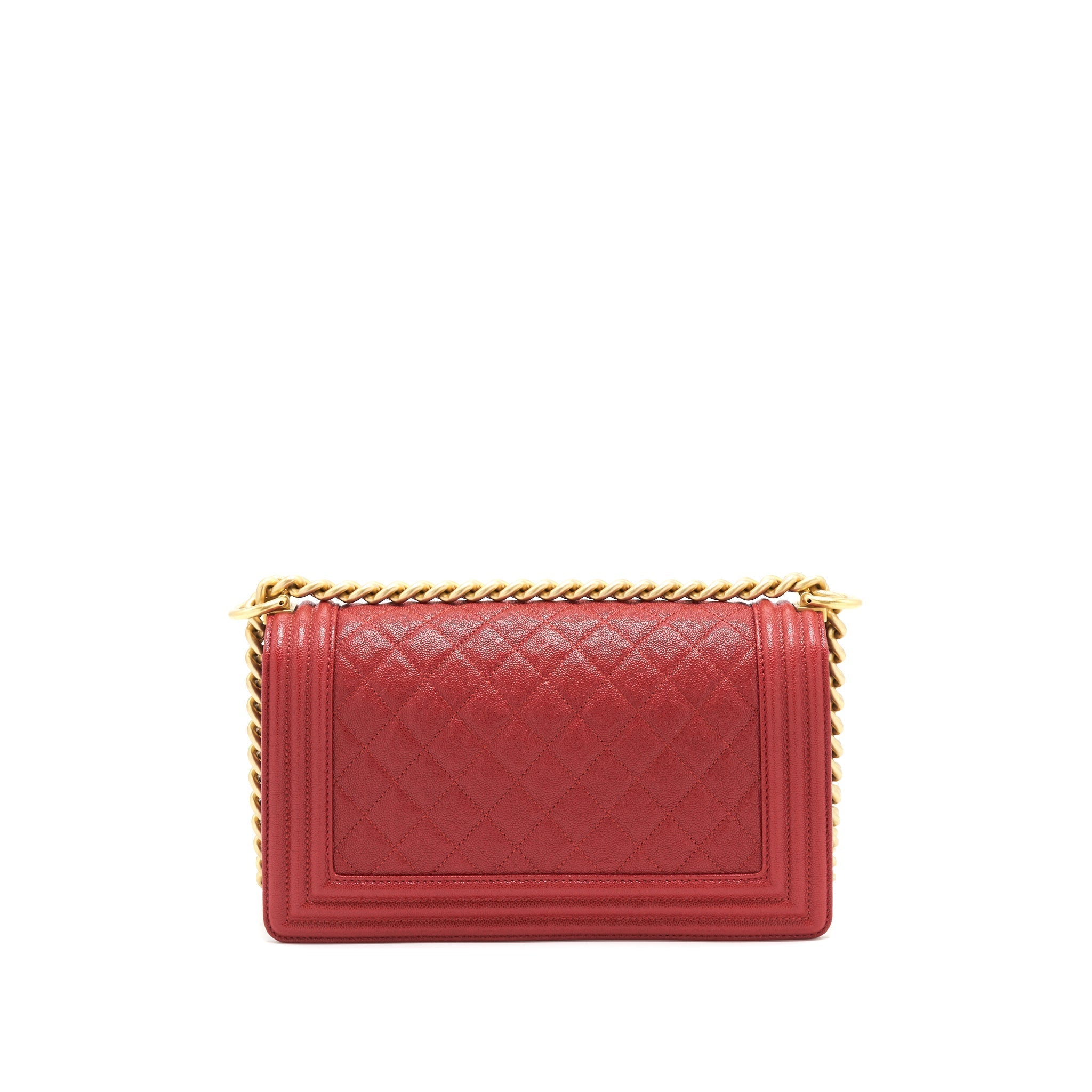 Chanel Medium Boy Grained Red Calfskin Brushed