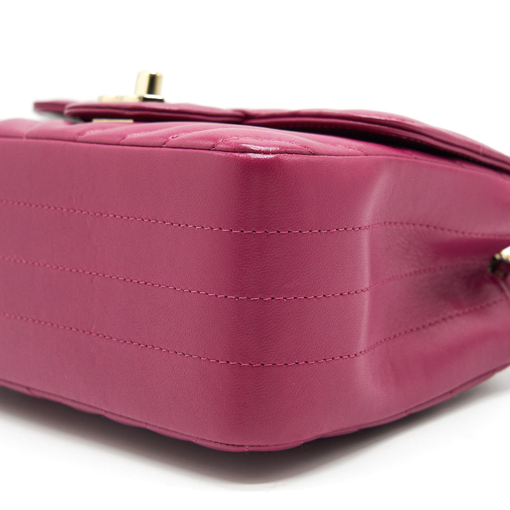 CHANEL MINI SQUARE CHEVRON RASPBERRY RED LAMBSKIN