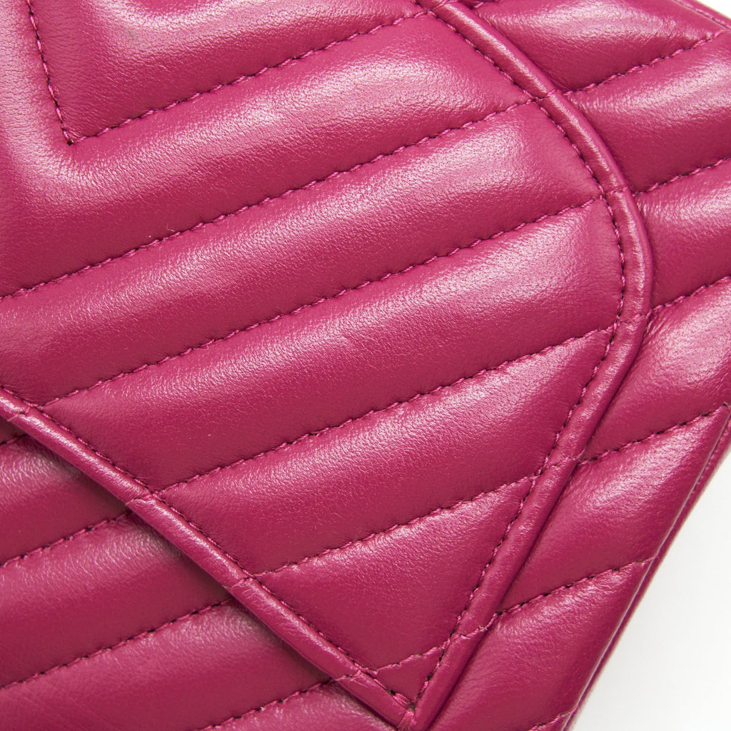 CHANEL MINI SQUARE CHEVRON RASPBERRY RED LAMBSKIN