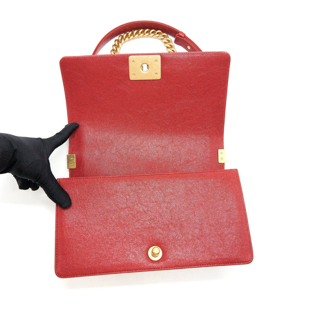 Chanel Medium Boy Grained Red Calfskin Brushed