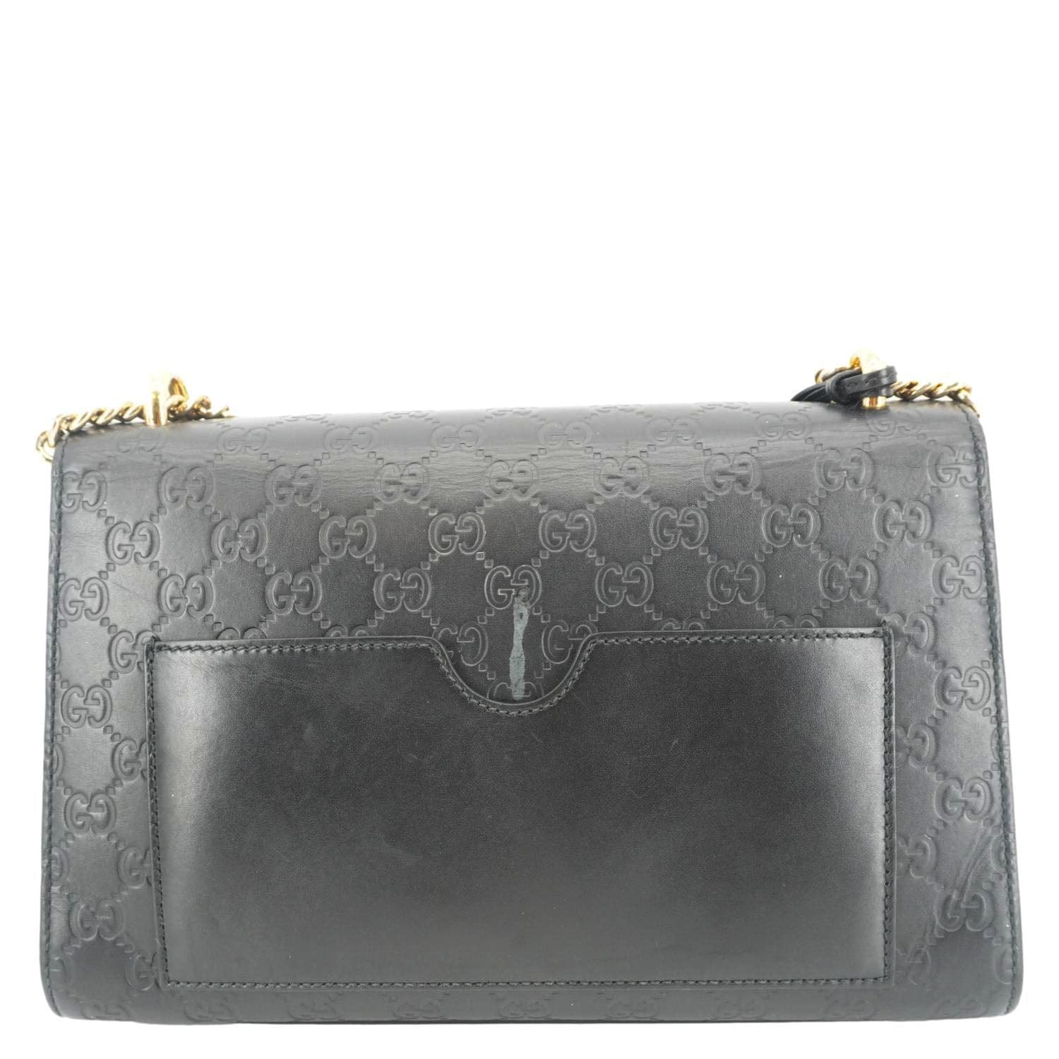 GUCCI Padlock Medium Leather Chain Shoulder Bag Black 409486